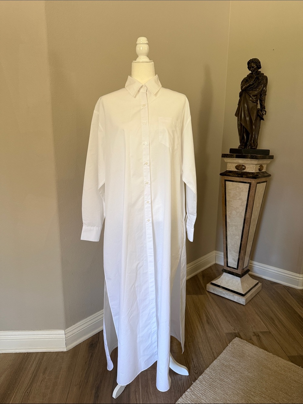 The Frankie Shop White Longline Shirt Dress with Side Slits